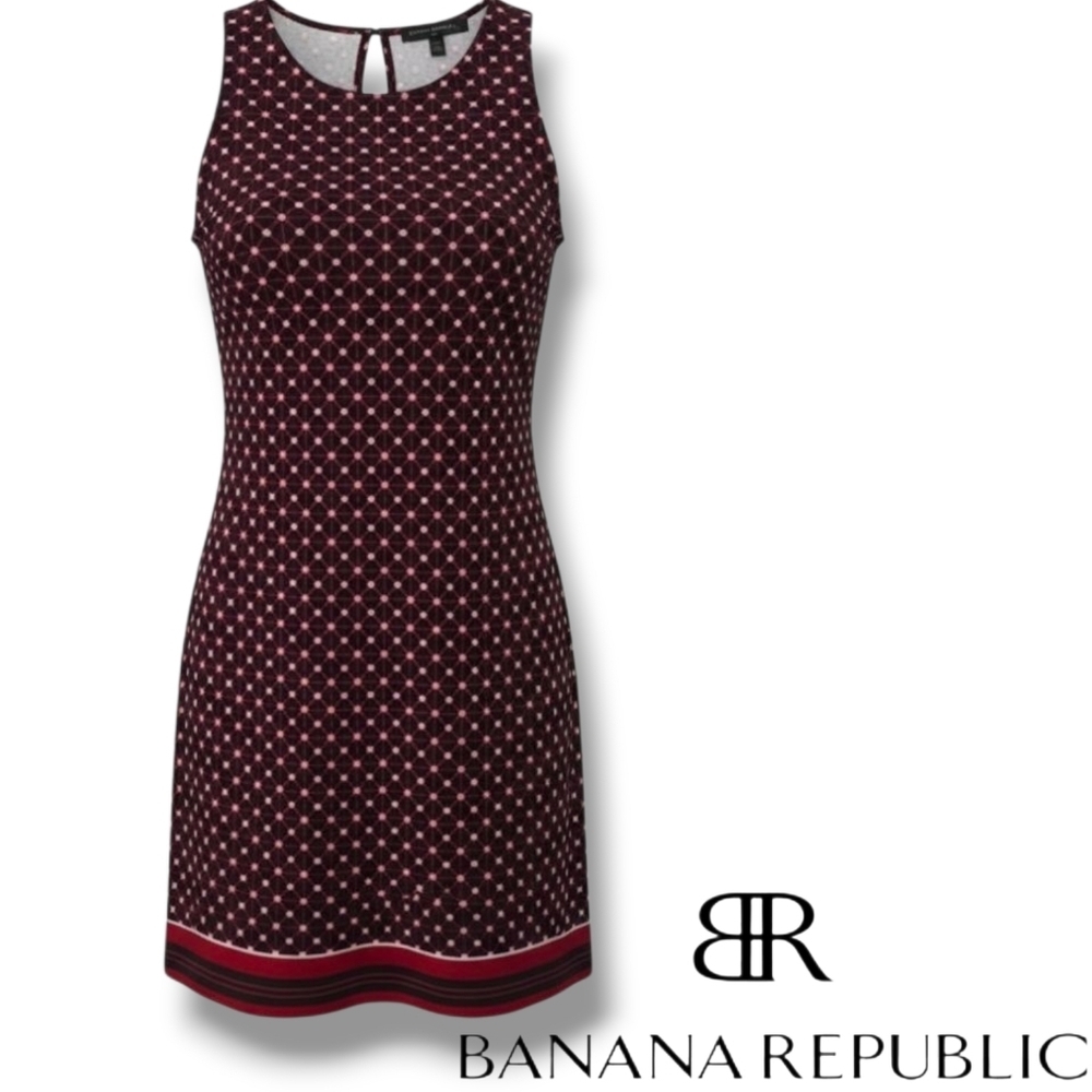 Banana Republic Women’s Burgundy Geometric Sleeveless Shift Dress – Size Small - Picture 8 of 9